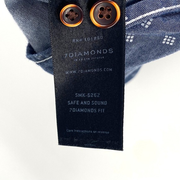 7 DIAMONDS Mens Long Sleeve Button Down Dress Shirt Blue Diamond Pattern XXL - Picture 4 of 5